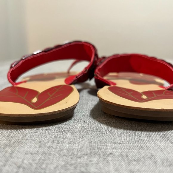 Ladies Flat Sandals Red and Tan Bedazzled Size 8 - Picture 7 of 9